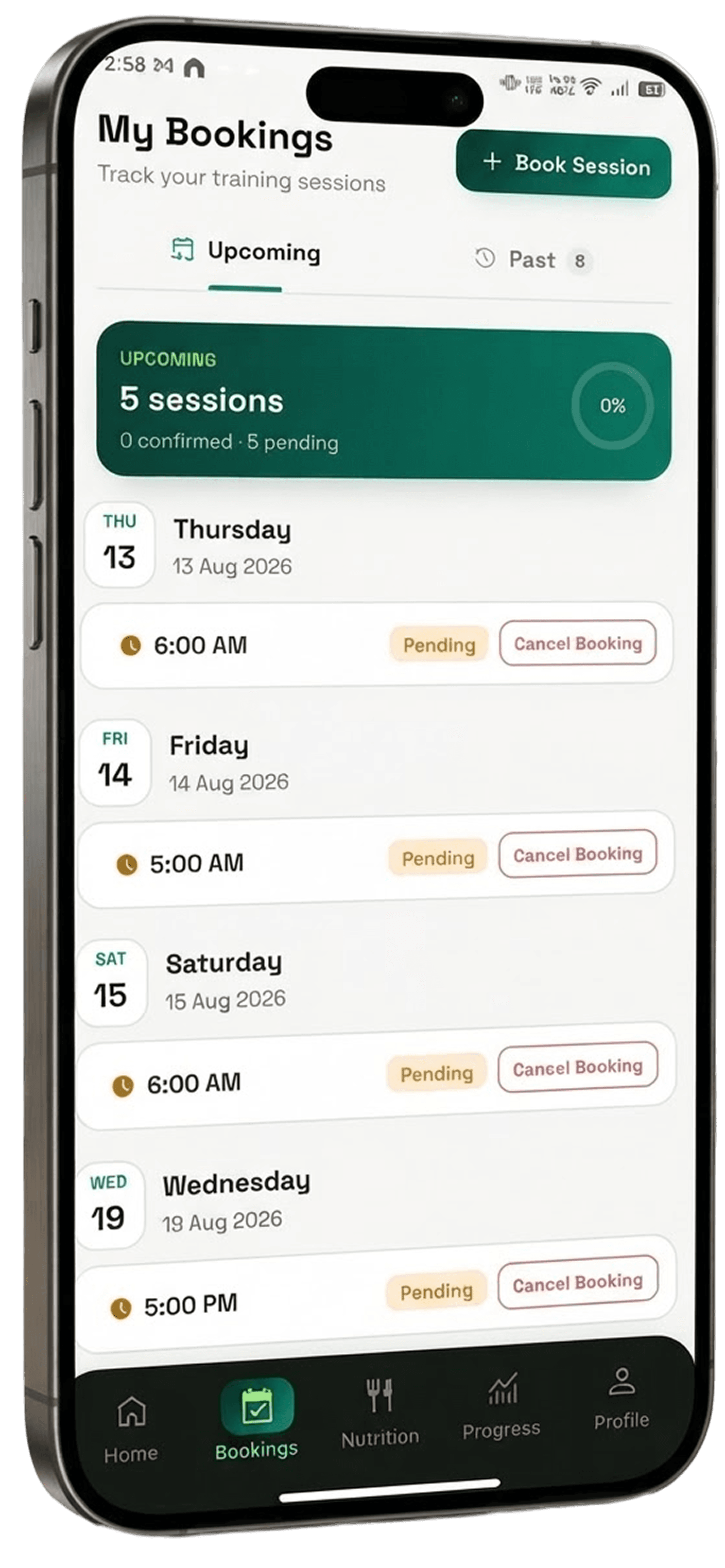 FITVOX app — my bookings