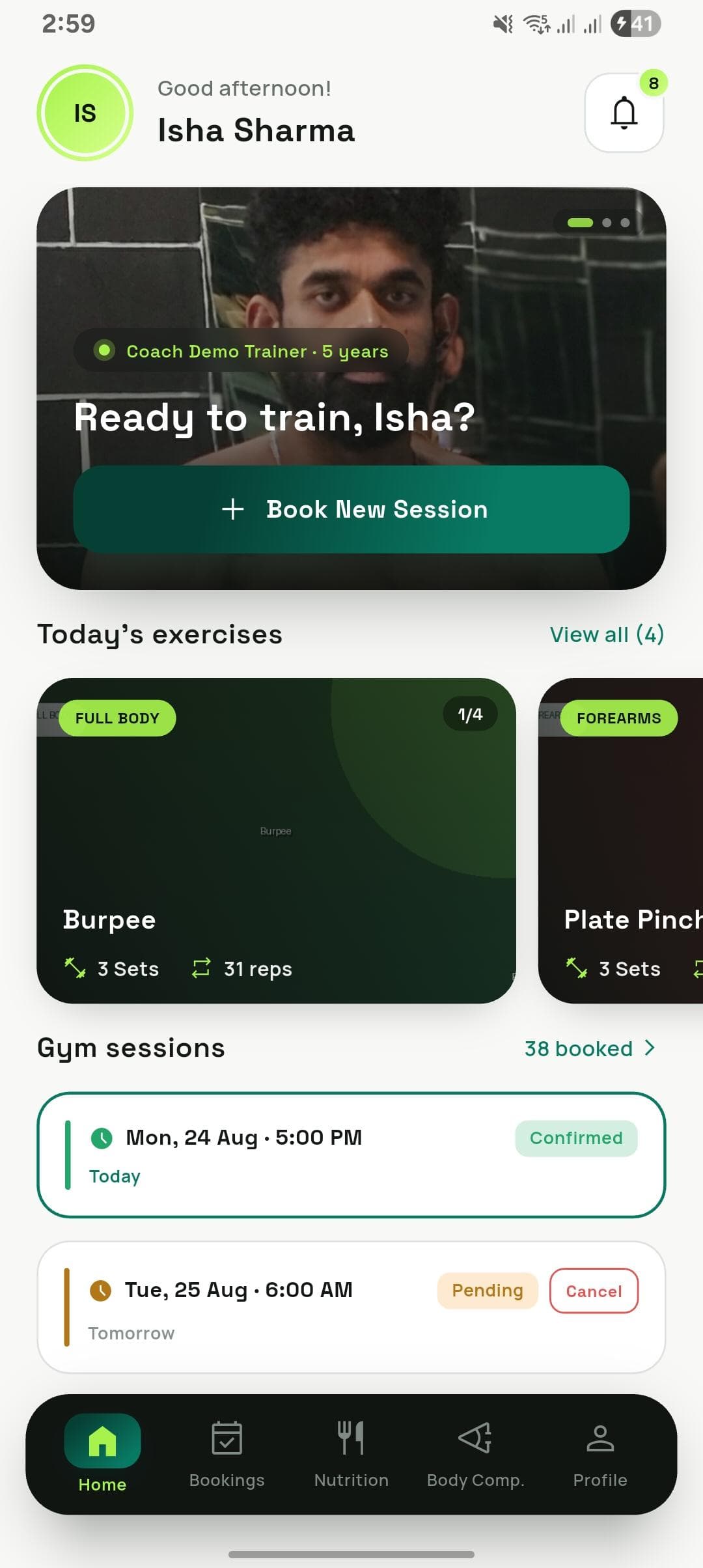 FITVOX offline trainee app — ready to train and today's exercises