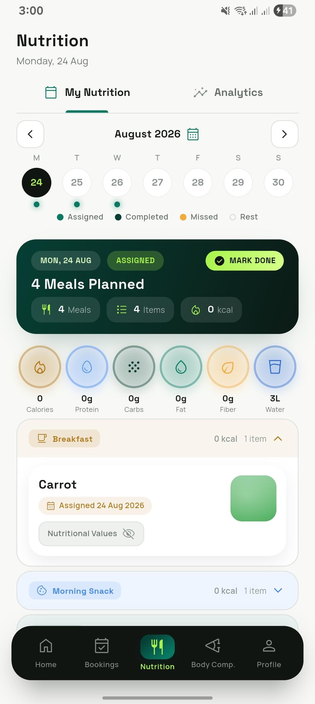 FITVOX offline trainee app — daily meal plans and macros
