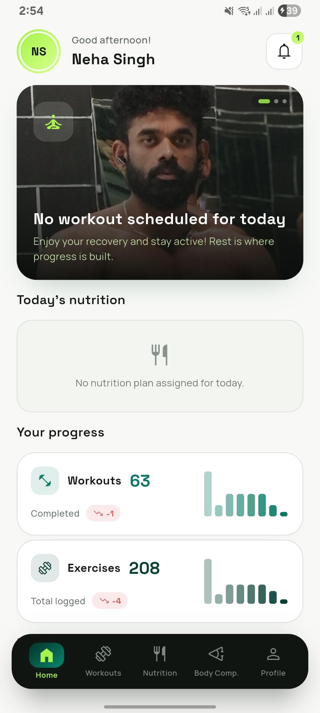 FITVOX online trainee app — today's plan and progress