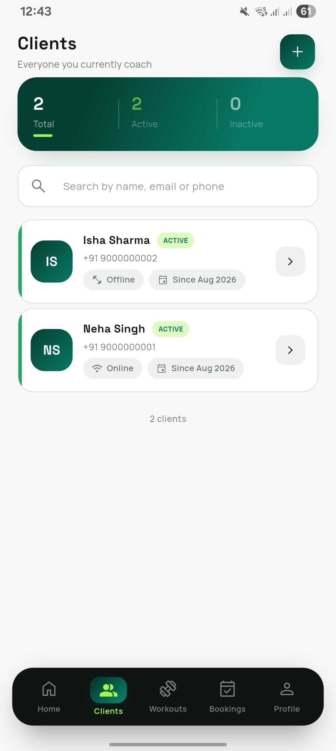FITVOX trainer app — client roster